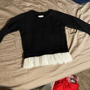 Crew neck black sweatshirt with cream tulle